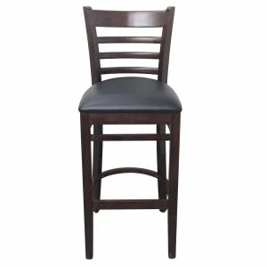 Ladderback High-Back Wood Restaurant Barstool with Black PU Leather Upholstery, Beechwood