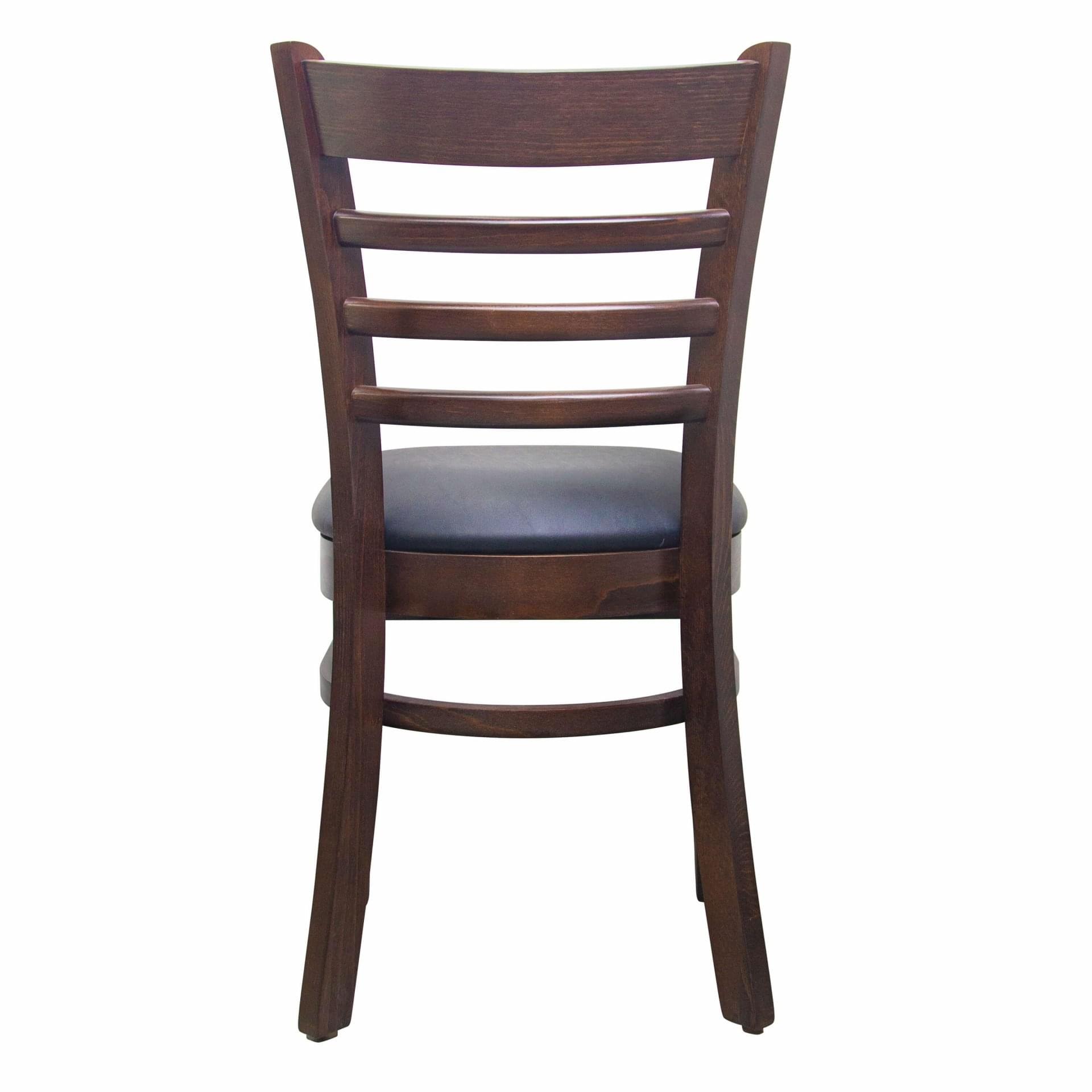 Ladderback Wood Restaurant Dining Chair with Black PU Leather Upholstery, Beechwood