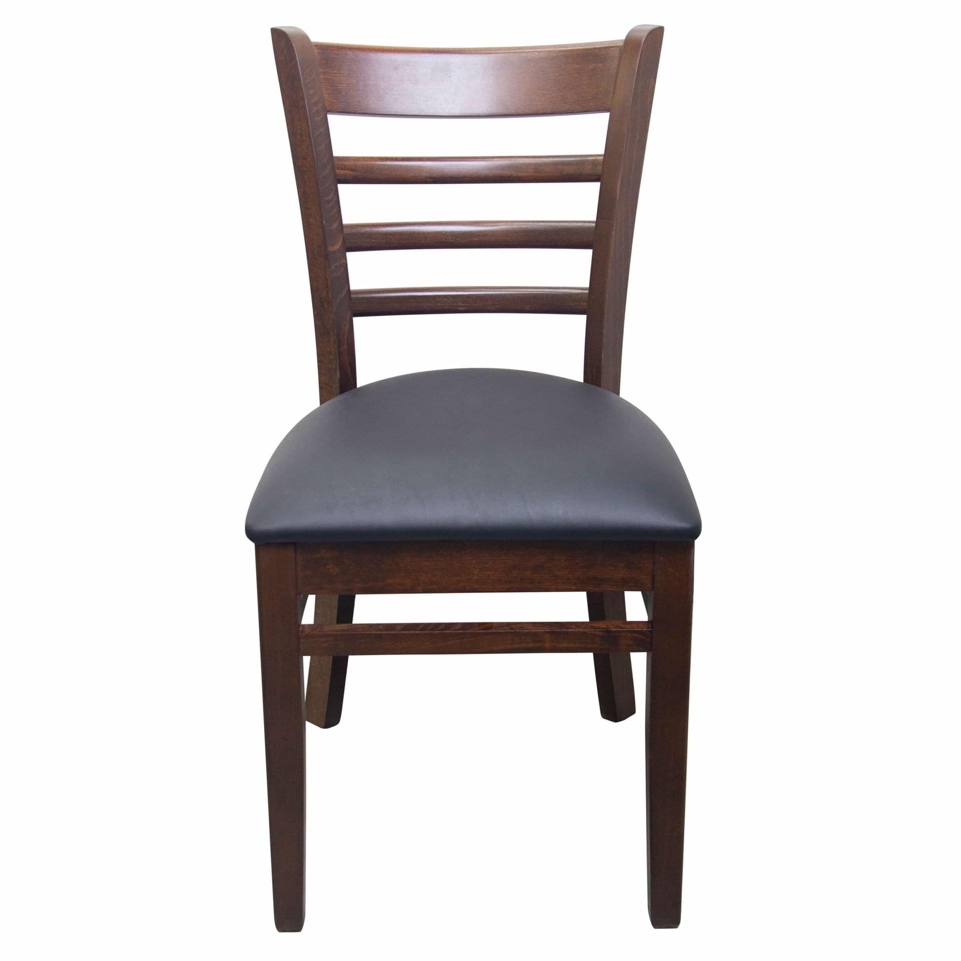 Ladderback Wood Restaurant Dining Chair with Black PU Leather Upholstery, Beechwood