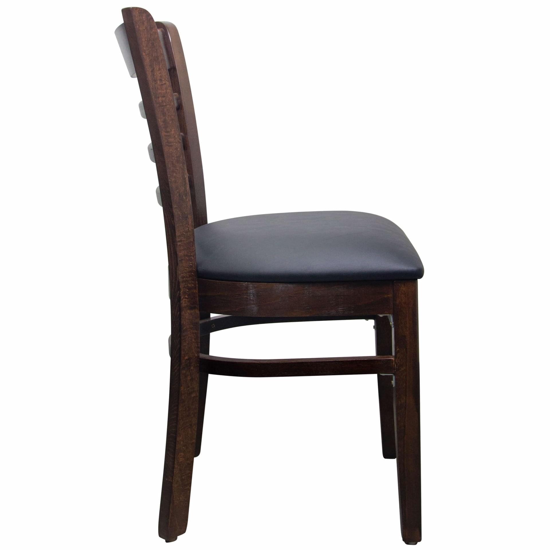 Ladderback Wood Restaurant Dining Chair with Black PU Leather Upholstery, Beechwood
