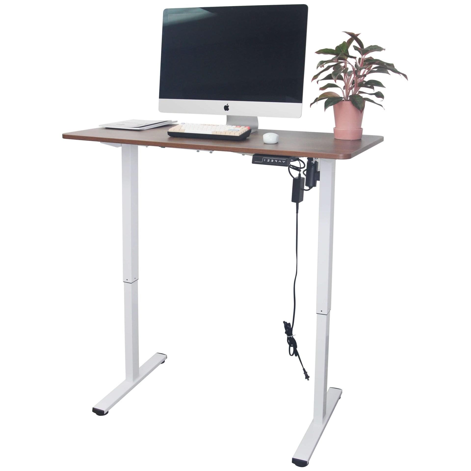 ZZ550W white standing desk with Mac on it