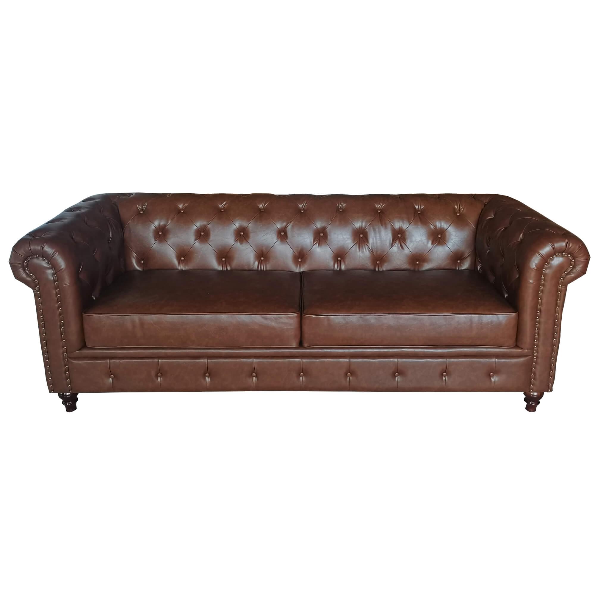 FH-SB106 Brown Winged Arm Button Tufted Lounge Sofa