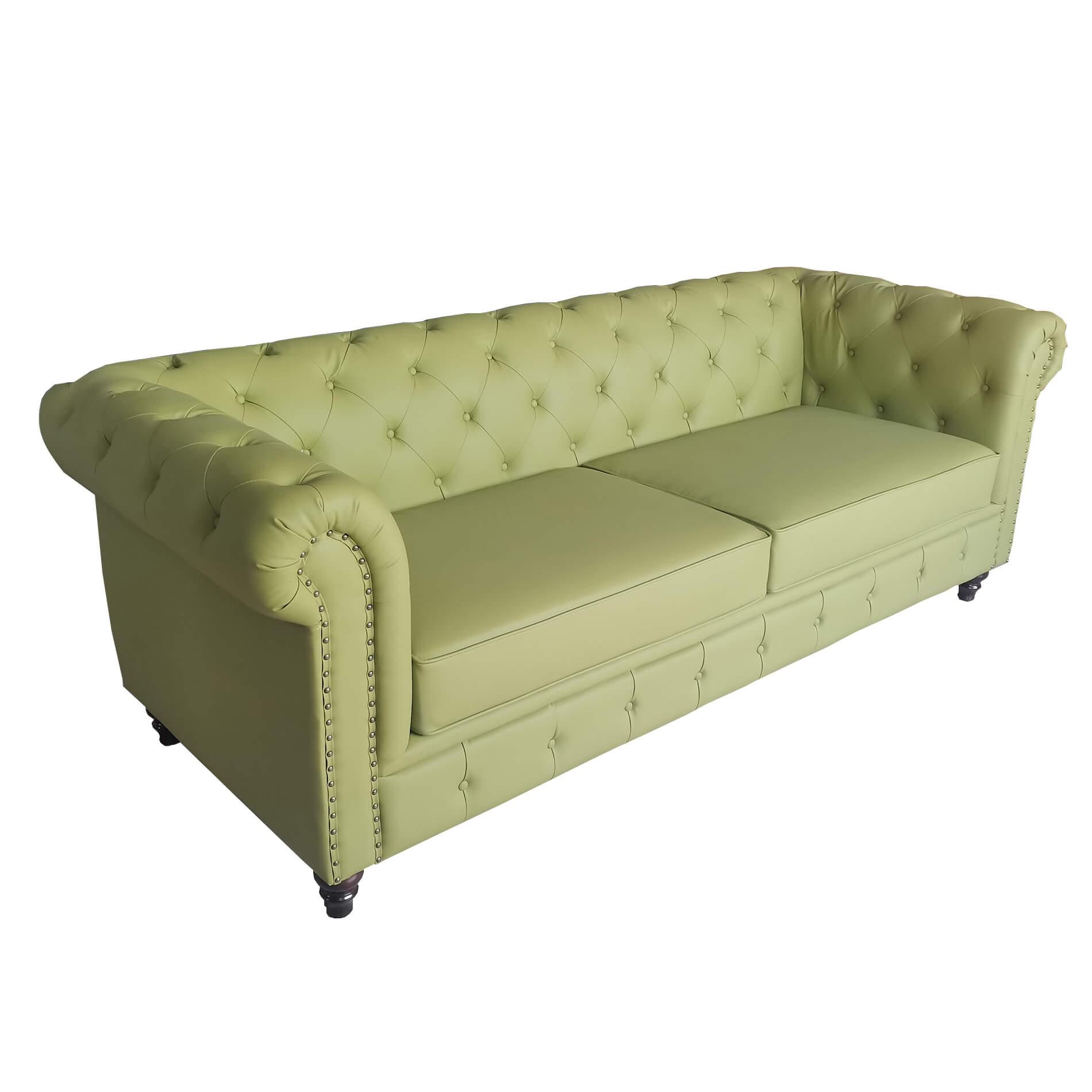 Light Green Winged Arm Button Tufted Lounge Sofa