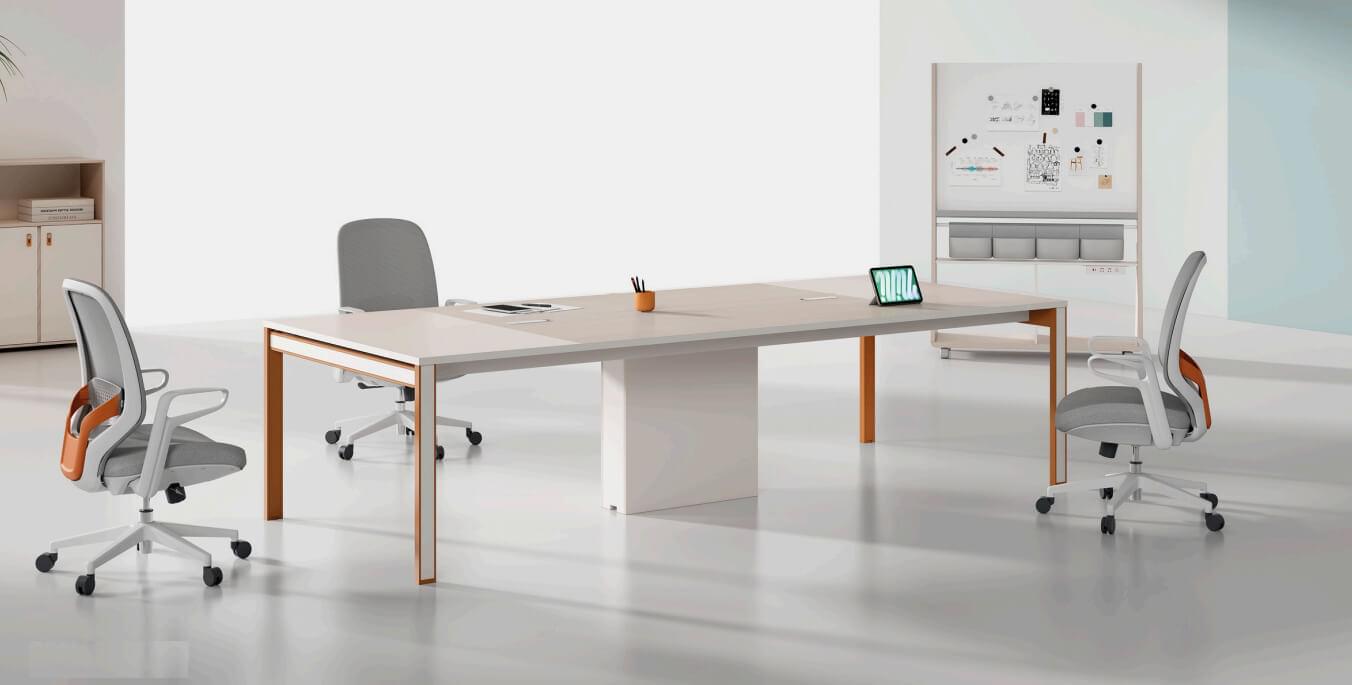FH-CT-WV1 - Conference Table Orange Frame Legs & Central Straight Wide Box Base