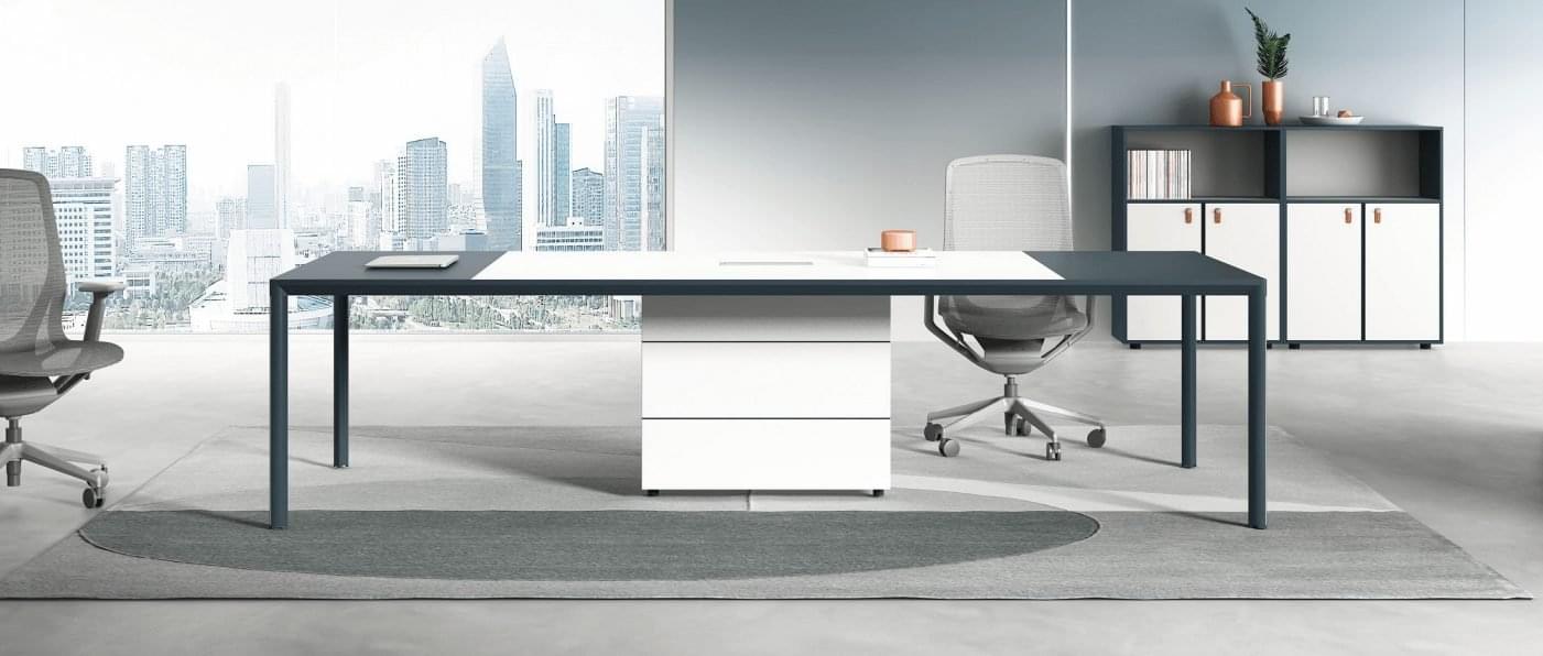 FH-CT-WV2 - Conference Table Dark Grey Metallic Frame with Central Straight Wide Box Base