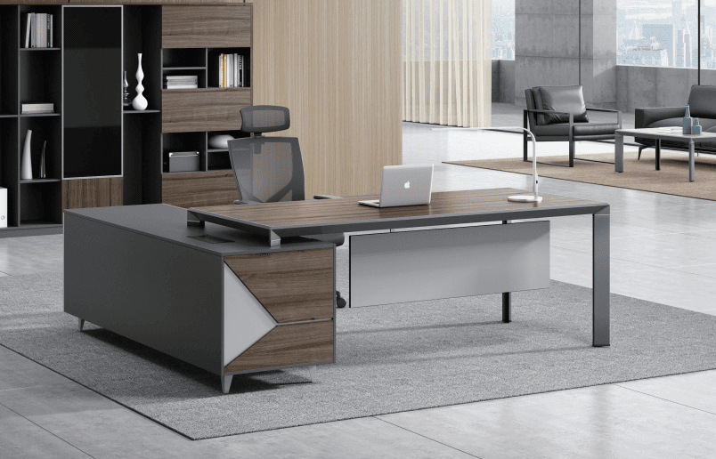 FH-ED-ODL10 - L Shaped Wooden Top Executive Desk with Front Privacy Baffle