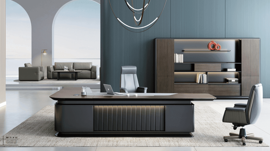 FH-ED-ODL03 - L Shaped Executive Desk with Lighting & Concealed Cable Hole front view