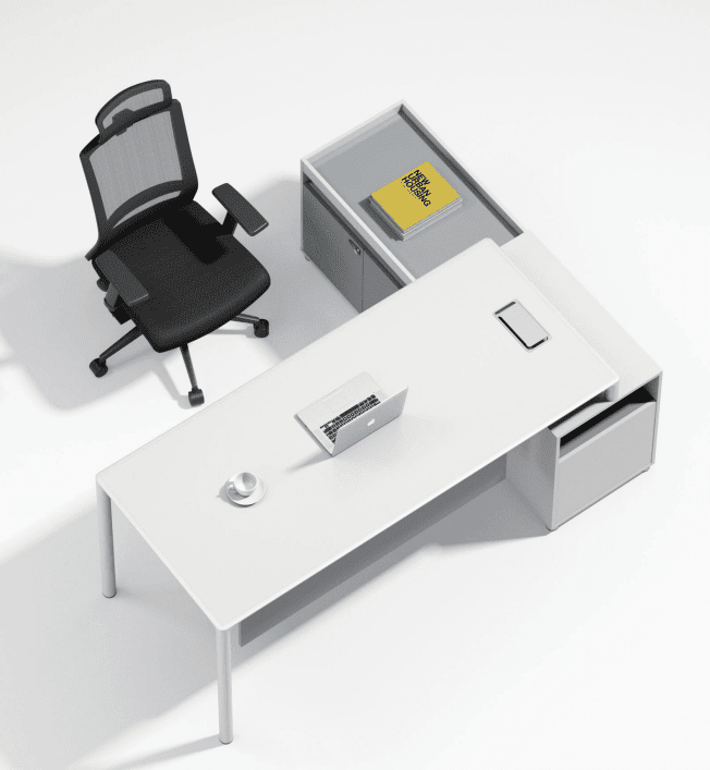 FH-ED-ODL08 - L Shaped White Executive Desk with Front Privacy Baffle top view