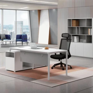 FH-ED-ODL08 - L Shaped White Executive Desk with Front Privacy Baffle