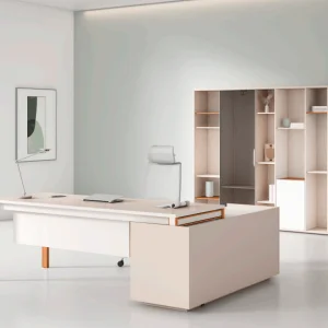 FH-ED-WV-02 - L Shaped Executive Desk with Front Privacy Baffle & Sturdy Metal Frame