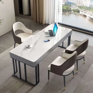 FOH-DS003 - Snow White Rectangular Marble like Table Top Dining Set