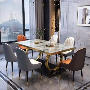 FOH-MSTT002 - Light Gray Modern Dining Set with Gold SS Base