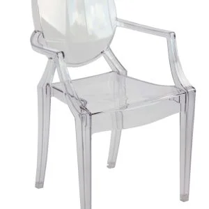 FOH-CH029 - Crystal Clear Ghost Chairs Polycarbonate Event Chair with Armrest right side on view