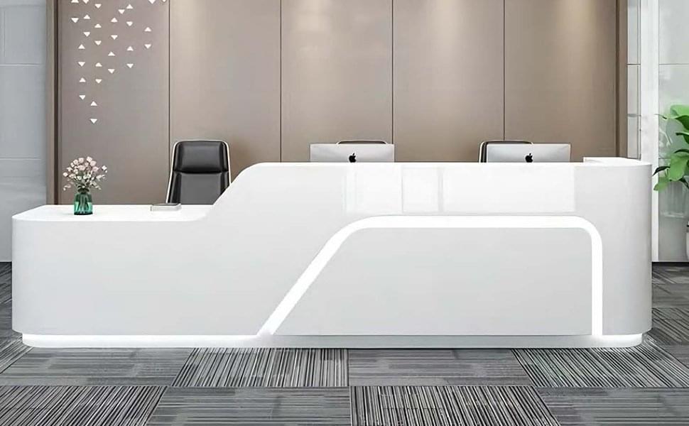 FH-RD0327 - White Modern Office Reception Desk Front LED Strip