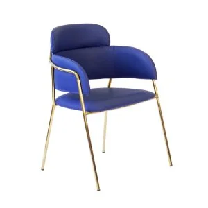 FH-LC020 - Metal Frame Dining Chair with Blue Upholstery