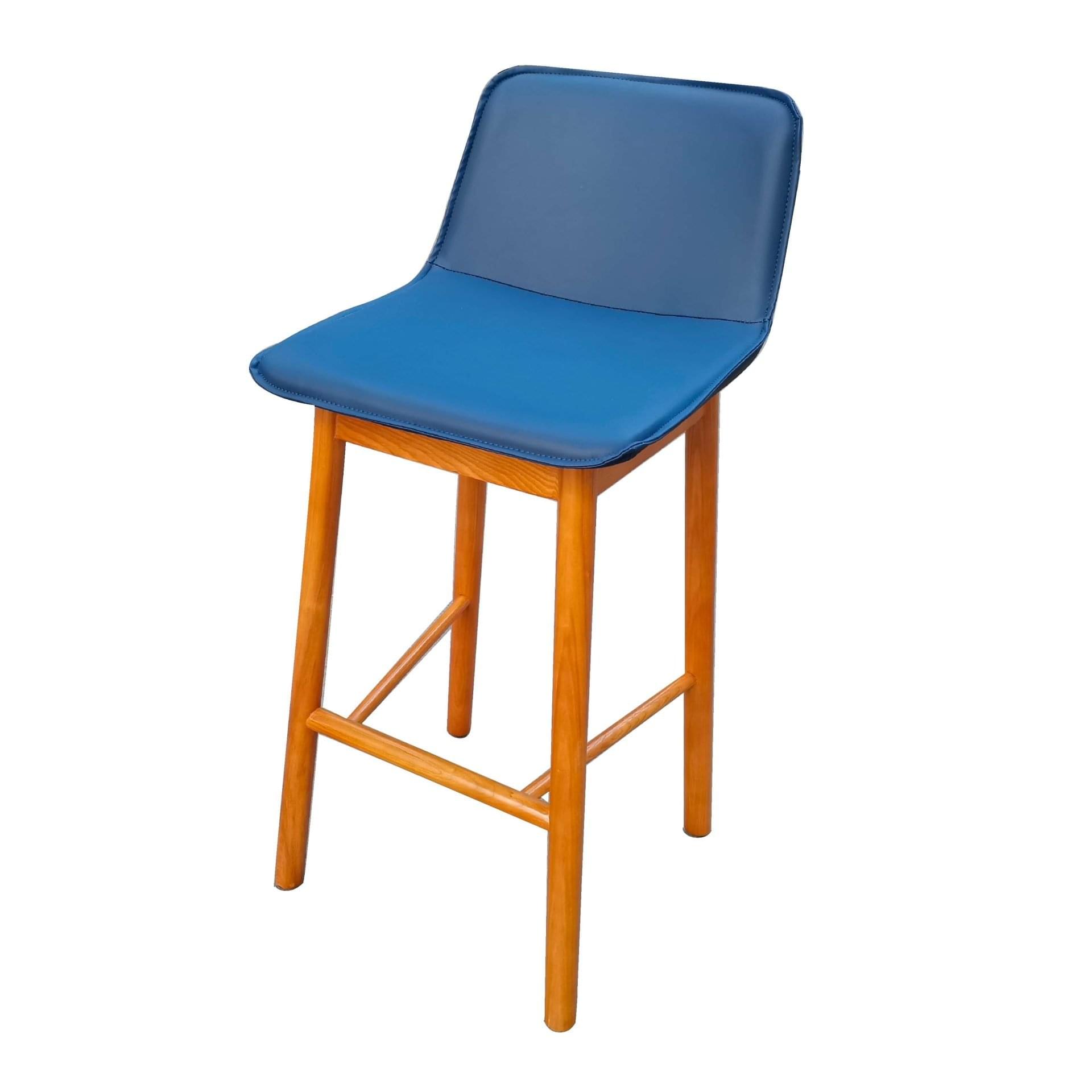 FH-BS002 - Solid Wood Base Blue Upholstered Bar Stool