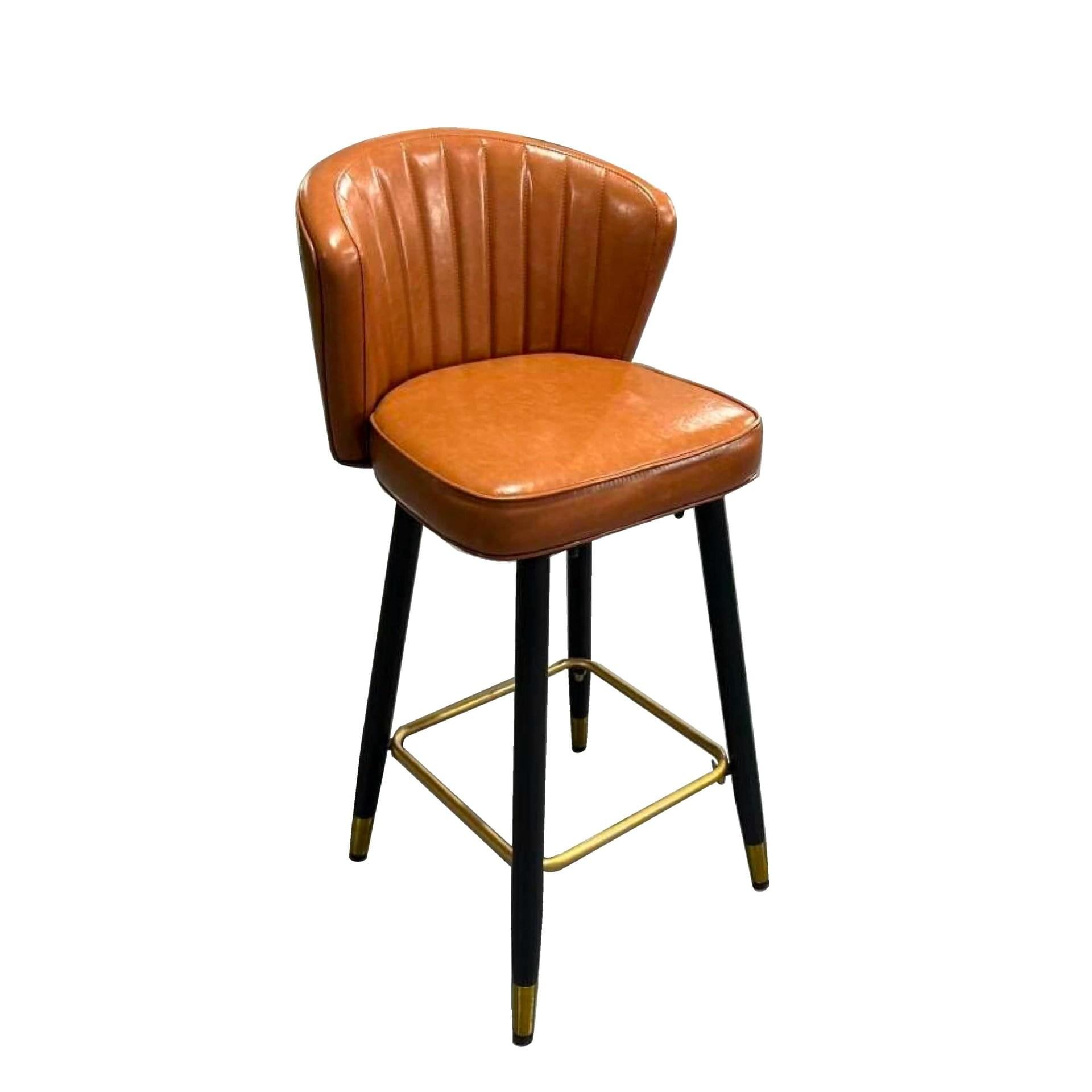 FH-BS132 - Taburete de bar con patas con punta dorada y respaldo en forma de almeja