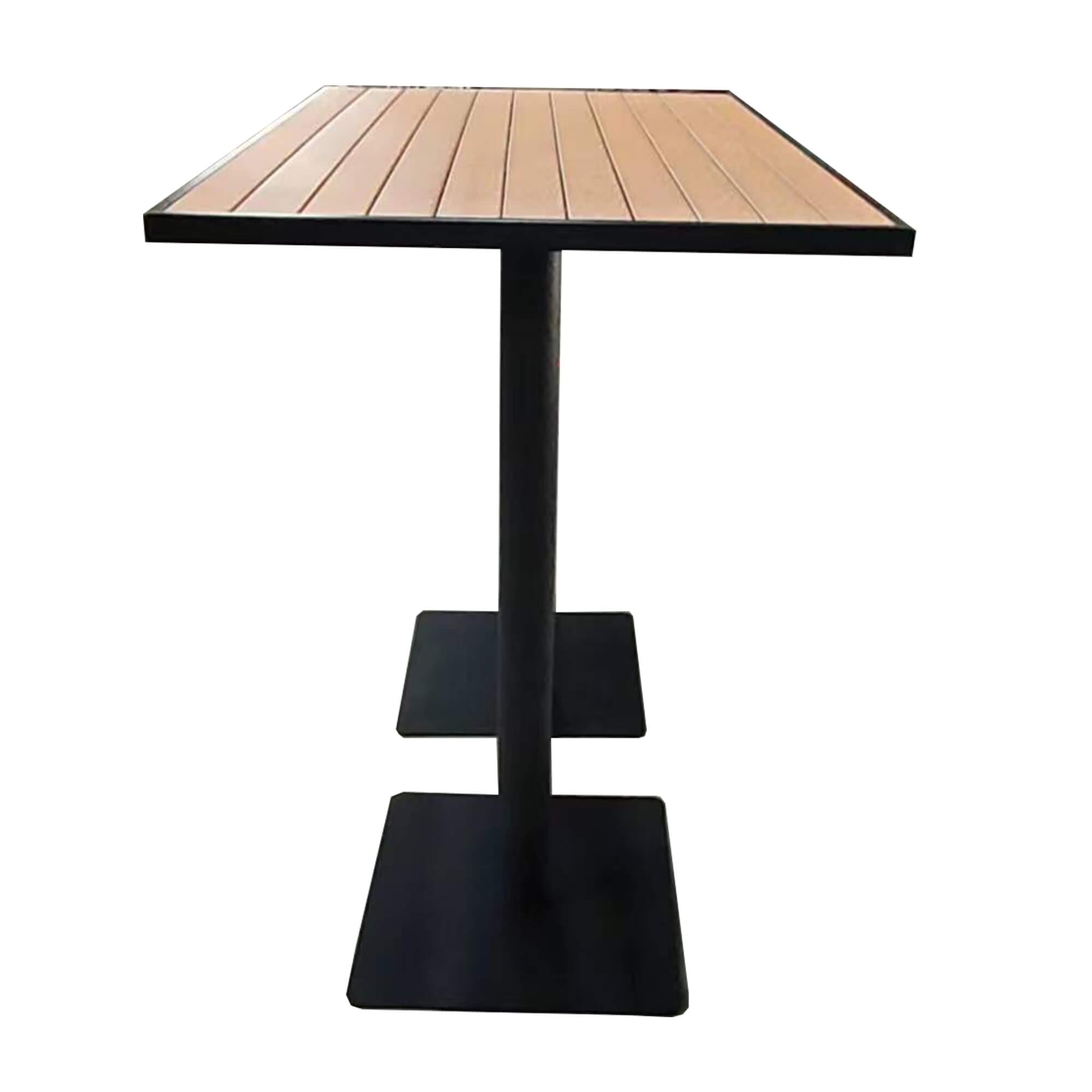 FH-OT-120123 - Dual Rectangular Base Slated Top Outdoor Bar Table