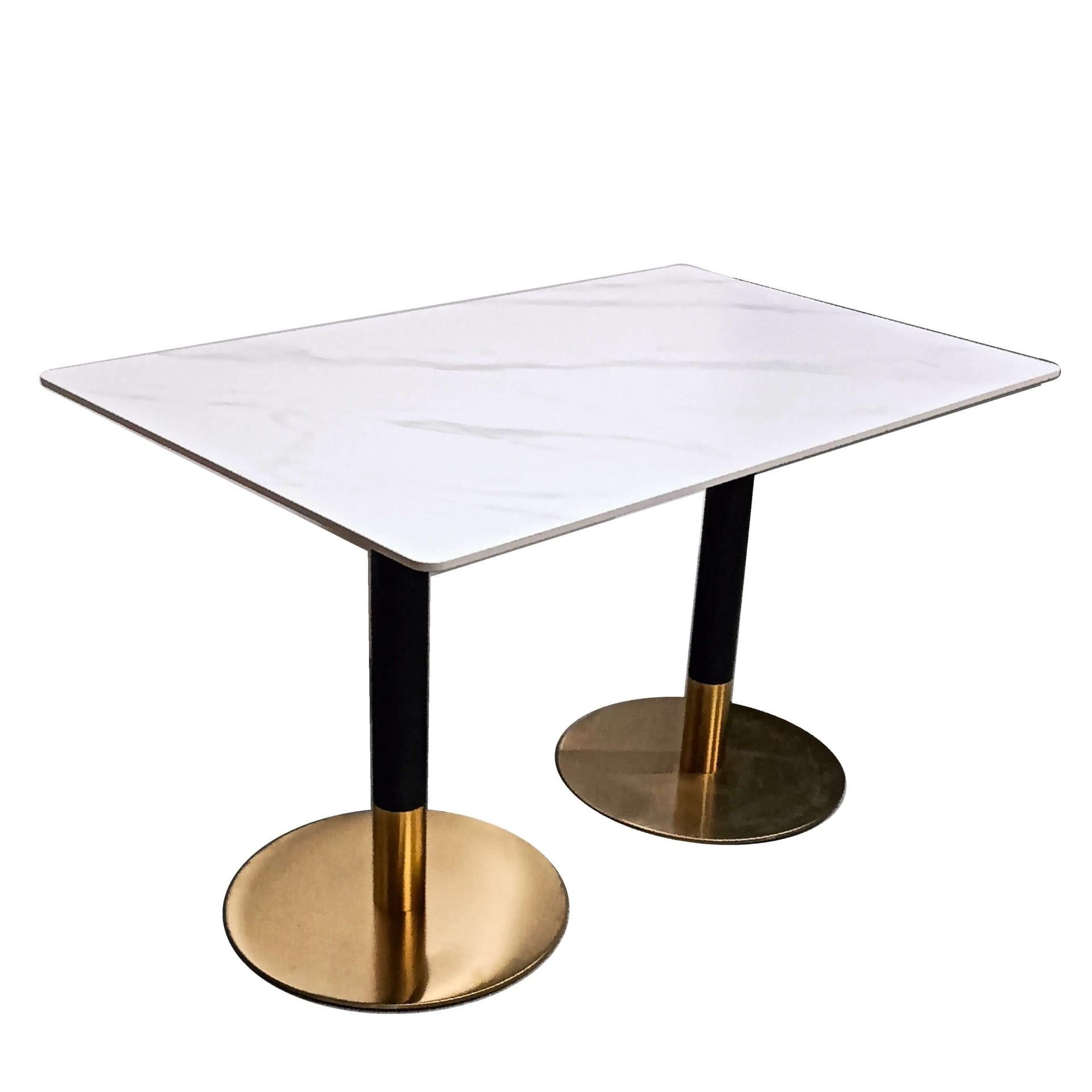 FH-TB3048MLGT Double Golden Base Rectangular Marble Top Restaurant Table