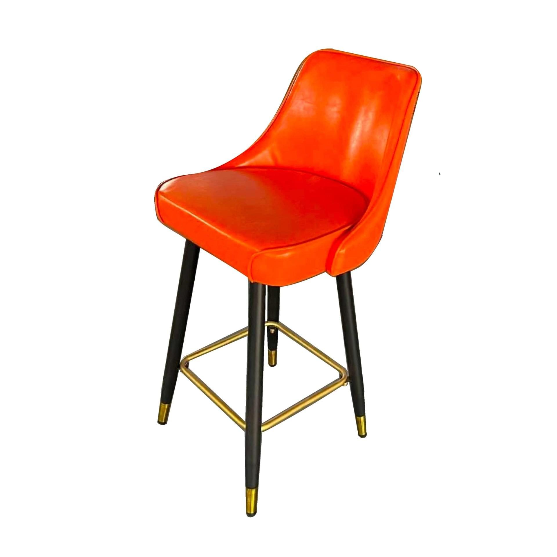Fh-BS128 - Taburete de bar naranja con patas con punta dorada y camilla