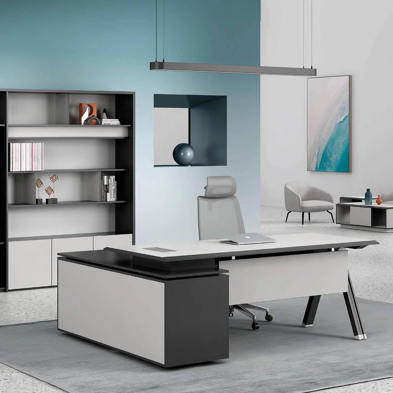 FOH-WW-PG36 - L Shaped Splayed Metal Pedestal Leg Executive Desk