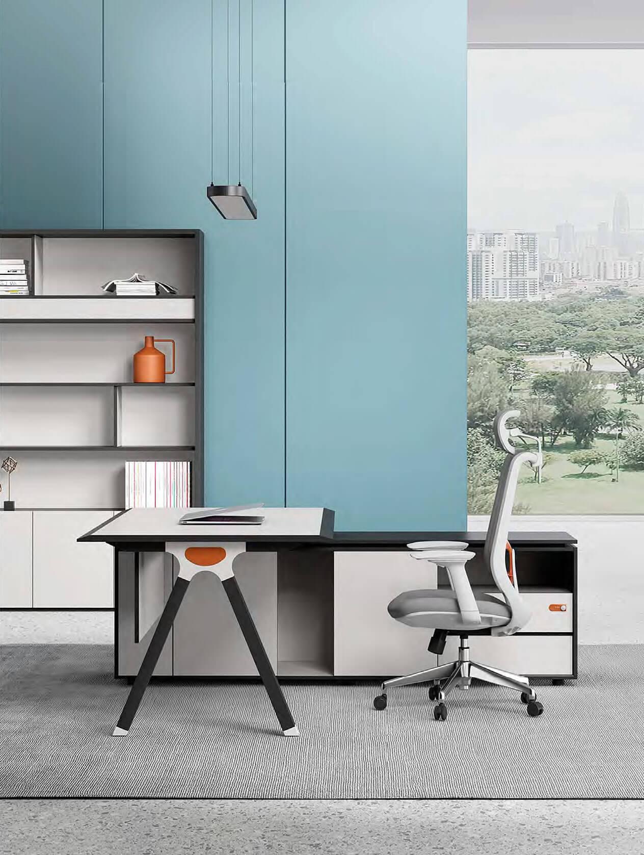 FOH-WW-PG36 - L Shaped Splayed Metal Pedestal Leg Executive Desk side view