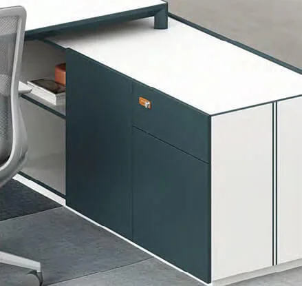 FOH-WW-PG71 - L Shaped Deep Gray & White Executive Desk storage cabinet