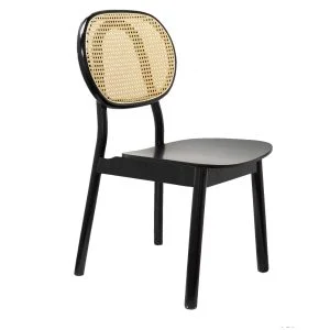 FH-CH0226B - Solid Wood Charcoal Black Caned Back Dining Chair
